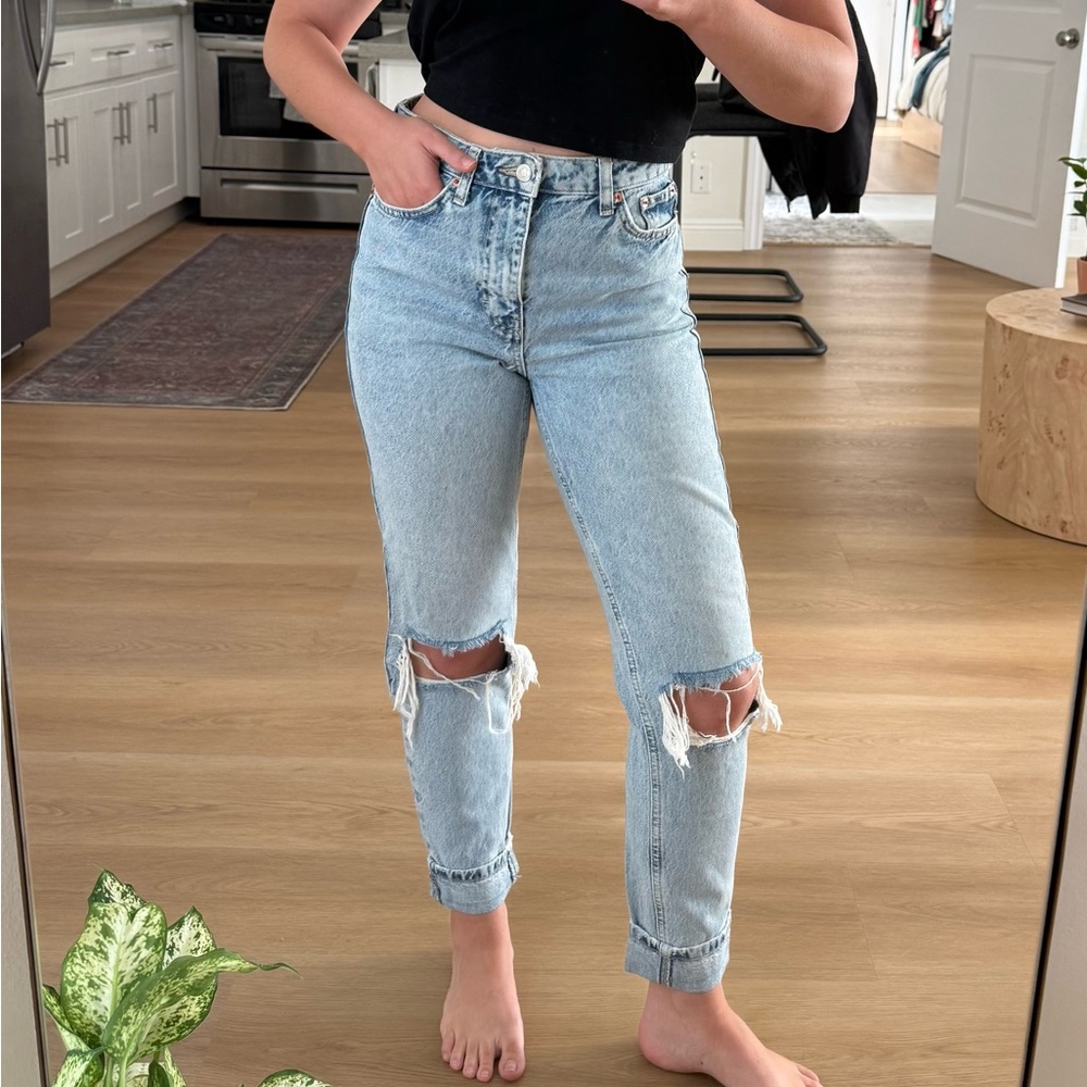Topshop Straight Leg Distressed Jeans